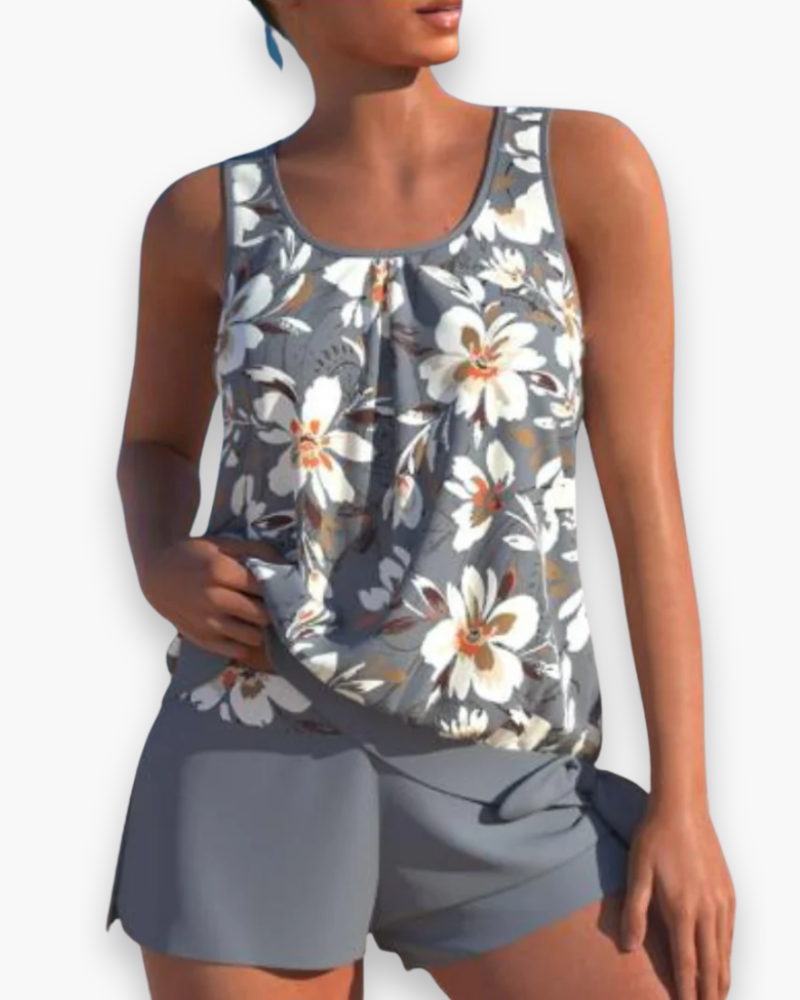 Damen Modisches Floral Tankini Set | Zweifarbig