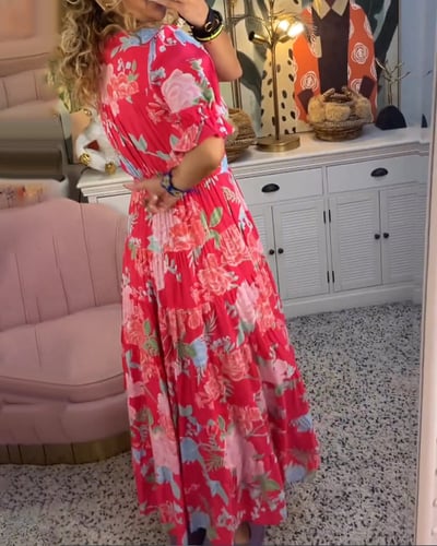 Ellis | V-Ausschnitt Blumenweinendes Kleid