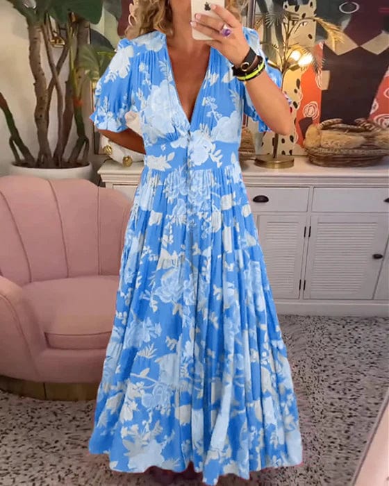 Ellis | V-Ausschnitt Blumenweinendes Kleid